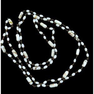 Vintage Handmade Mottled Rainbow Milk Glass Beaded Necklace
